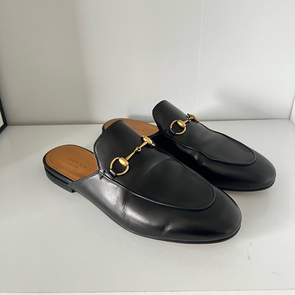 Gucci Black Mules with Gold Horsebit Detail